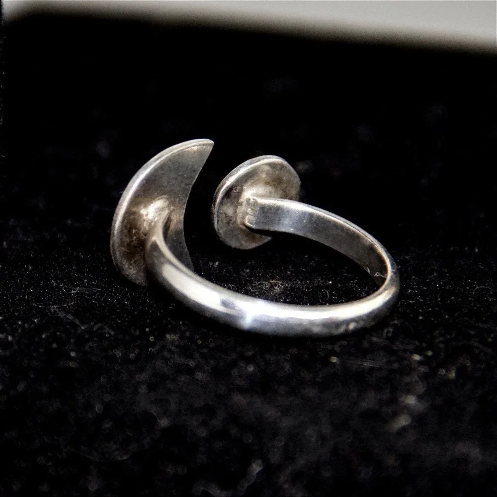 Sterling Silver Sun Moon Celestial Bypass Ring Size 7.5 925 Handcrafted Style
